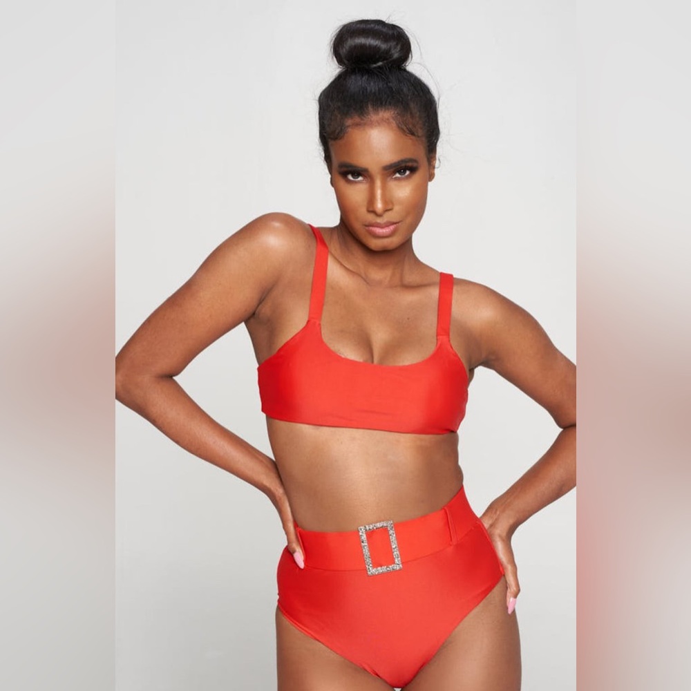 Red High Waisted Two Piece Set | High Waist Red Belted Bikini